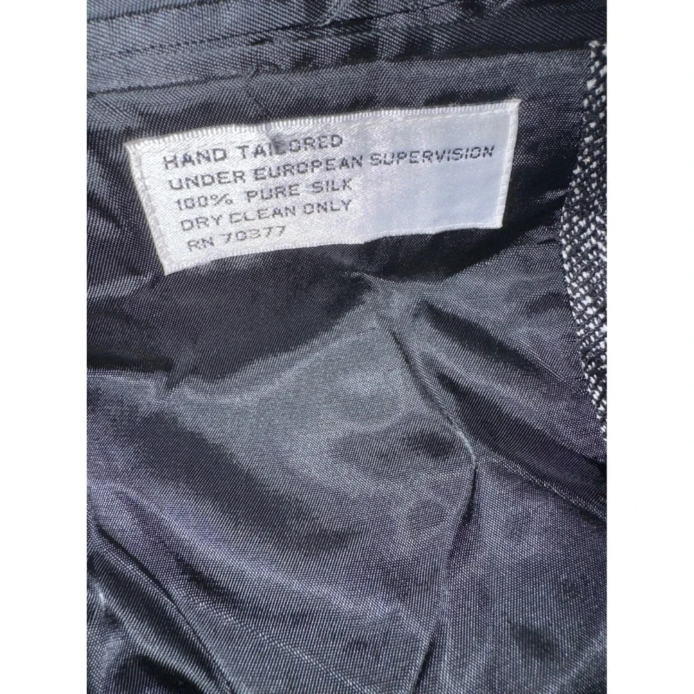 Cellini Collection Mens 100% Silk Herringbone Double Breasted‎ Blazer Grey Black